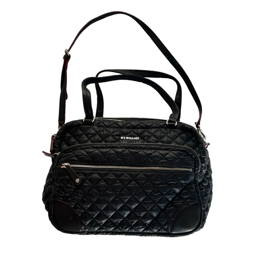 MZ Wallace Crosby Medium Black Quilted Nylon Tote Satchel